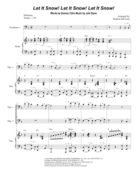 Let It Snow Let It Snow Let It Snow Trombone Duet Sheet Music