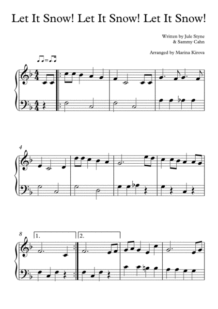 Free Sheet Music Let It Snow Piano Easy To Read Notation