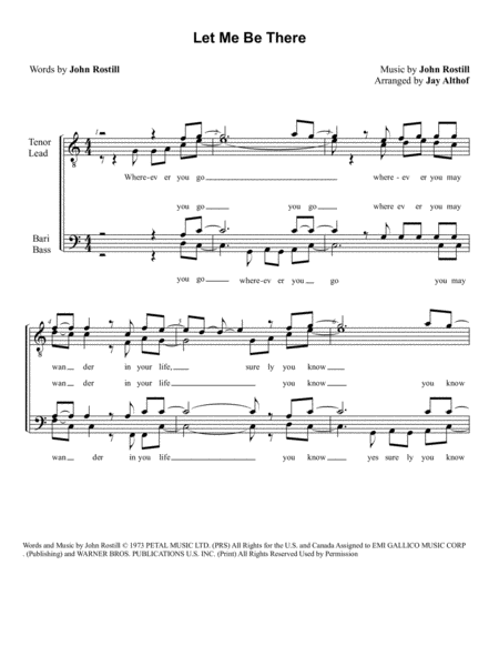 Free Sheet Music Let Me Be There 4 Part