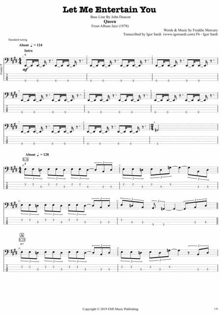 Free Sheet Music Let Me Entertain You Queen John Deacon Complete And Accurate Bass Transcription Whit Tab