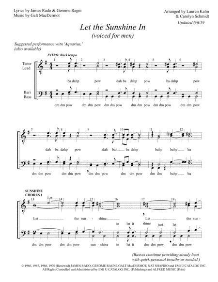 Free Sheet Music Let The Sunshine In Voiced For Men