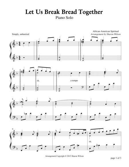 Let Us Break Bread Together Piano Solo Sheet Music