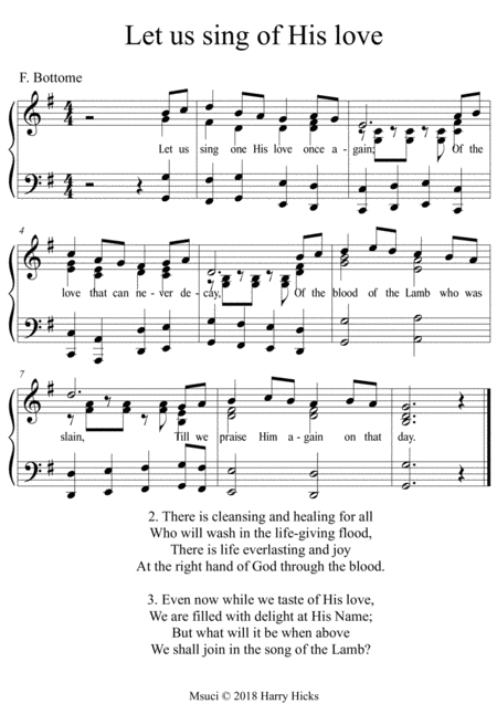 Free Sheet Music Let Us Sing Of His Love Once Again A New Tune To This Wonderful Hymn
