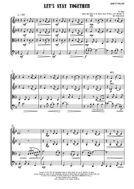 Lets Stay Together String Quartet Sheet Music