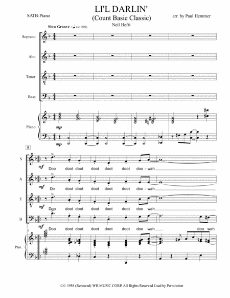 Free Sheet Music Li L Darlin Count Basie Classic For Satb Piano Optional Combo