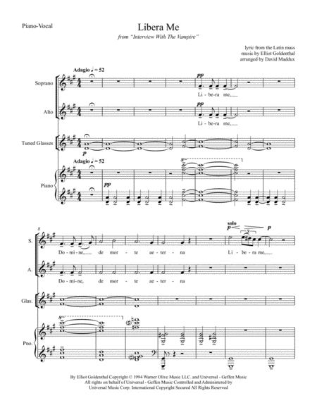 Libera Me From Interview With The Vampire Sheet Music