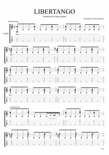 Libertango Variation For Classic Guitar Sheet Music