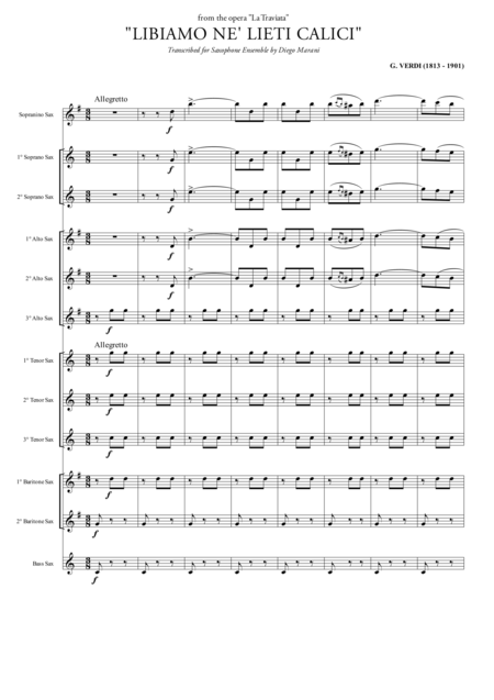 Free Sheet Music Libiamo Ne Lieti Calici Brindisi For Saxophone Ensemble