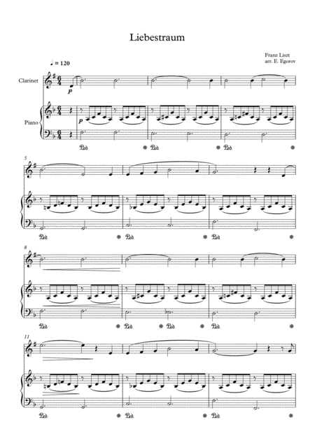 Free Sheet Music Liebestraum Dream Of Love Franz Liszt For Clarinet Piano
