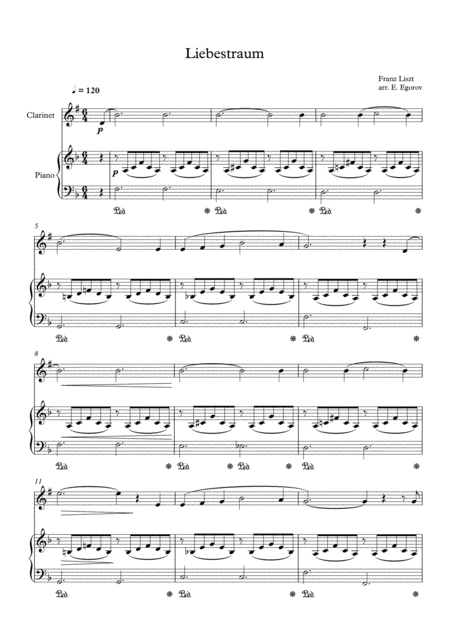 Liebestraum Dream Of Love Franz Liszt For Clarinet Piano Sheet Music