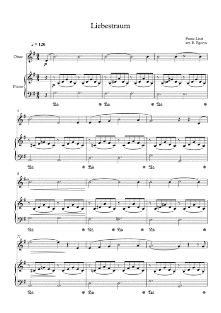 Free Sheet Music Liebestraum Dream Of Love Franz Liszt For Oboe Piano