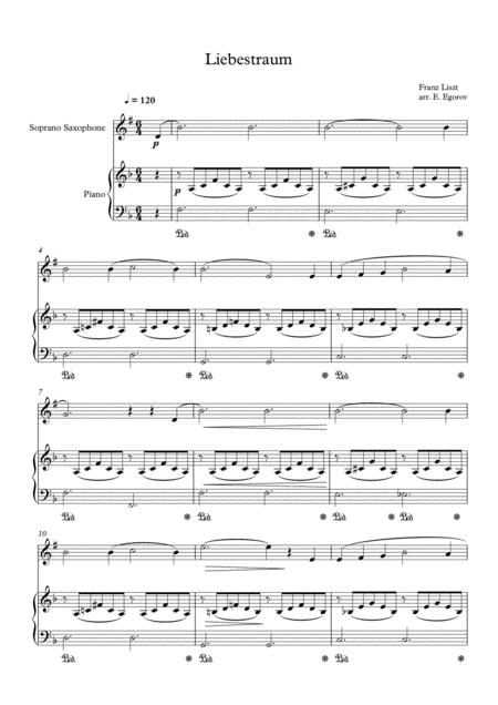 Liebestraum Dream Of Love Franz Liszt For Soprano Saxophone Piano Sheet Music