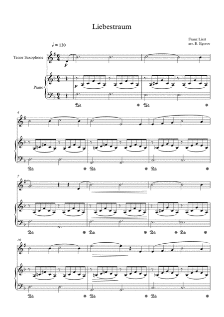 Free Sheet Music Liebestraum Dream Of Love Franz Liszt For Tenor Saxophone Piano