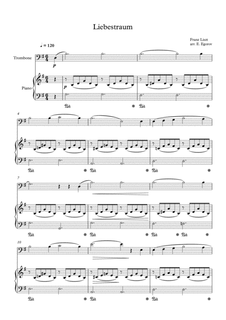 Liebestraum Dream Of Love Franz Liszt For Trombone Piano Sheet Music