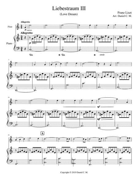 Liebestraum For Flute And Piano Simplified Sheet Music