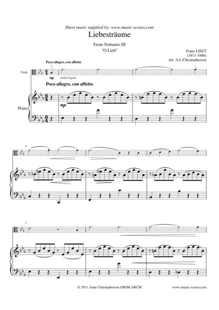 Free Sheet Music Liebestraume No 3 Notturno No 3 Viola And Piano