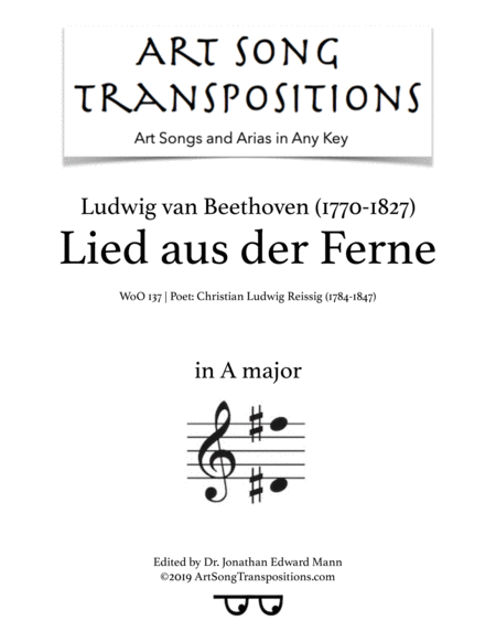 Lied Aus Der Ferne Woo 137 Transposed To A Major Sheet Music