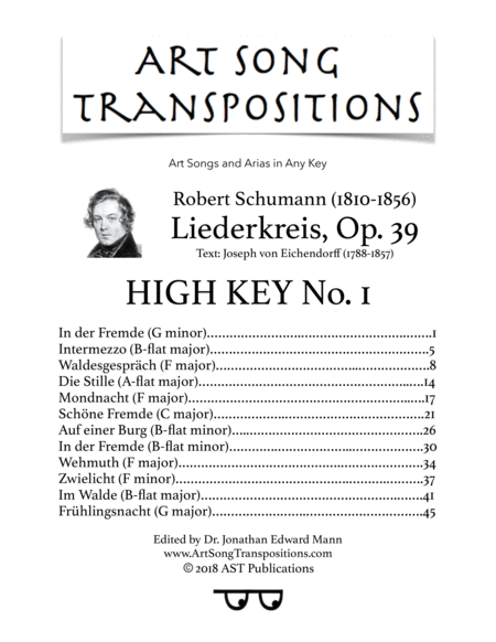 Free Sheet Music Liederkreis Op 39 In 2 High Keys
