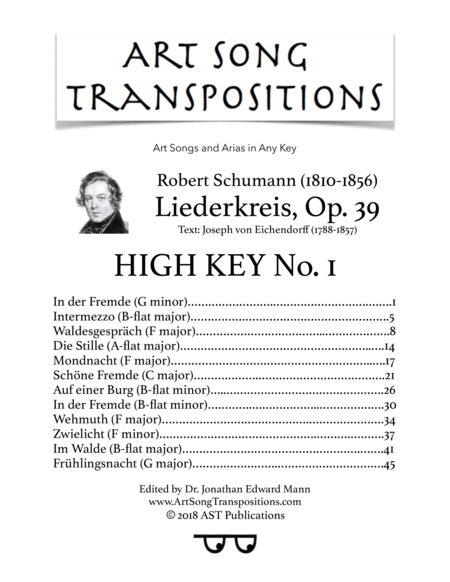 Liederkreis Op 39 In 2 High Keys Sheet Music