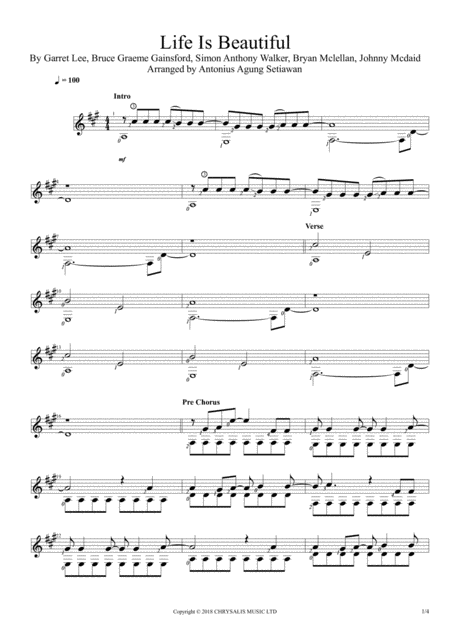 Free Sheet Music Life Is Beautiful Solo Guitar Score