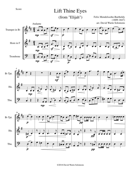 Lift Thine Eyes From Elijah For Brass Trio Sheet Music