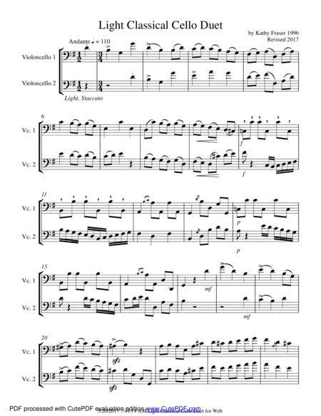 Free Sheet Music Light Classical Cello Duet