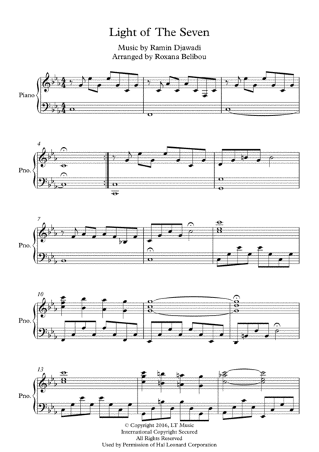 Light Of The Seven From Game Of Thrones Piano Sheet Music