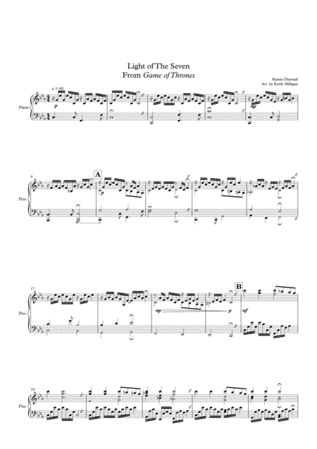 Light Of The Seven Piano Arrangement Sheet Music