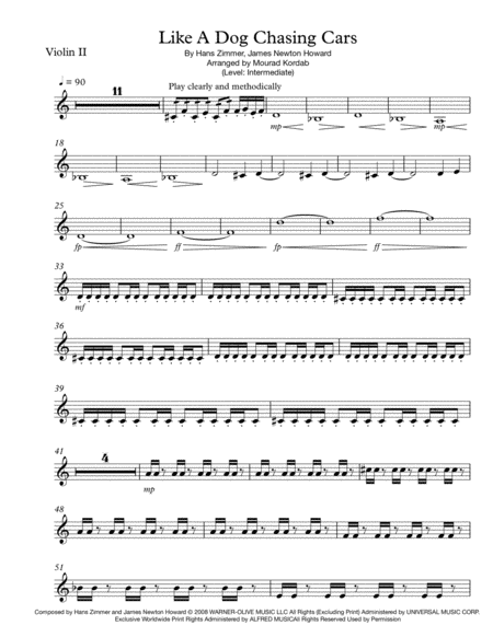 Free Sheet Music Like A Dog Chasing Cars From The Dark Knight Intermediate Violin Ii