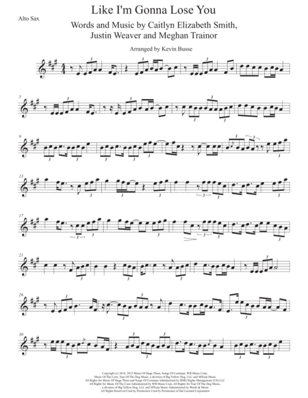 Like I M Gonna Lose You Original Key Alto Sax Sheet Music