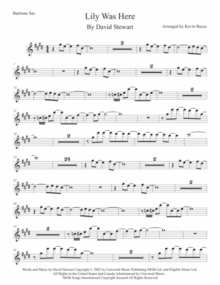 Lily Was Here Original Key Bari Sax Sheet Music