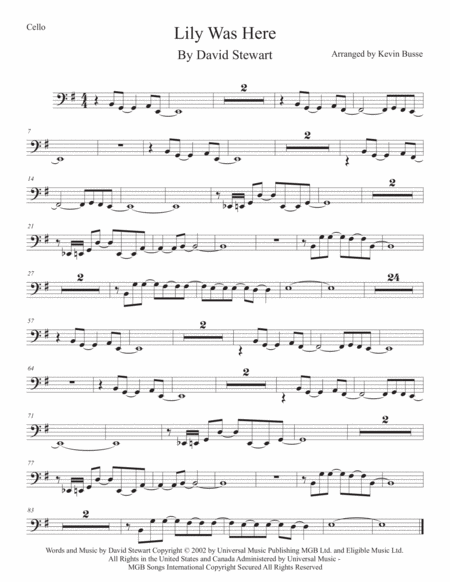 Lily Was Here Original Key Cello Sheet Music