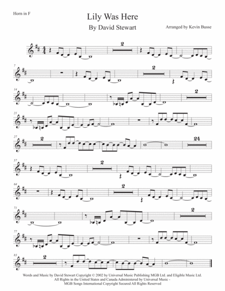 Lily Was Here Original Key Horn In F Sheet Music