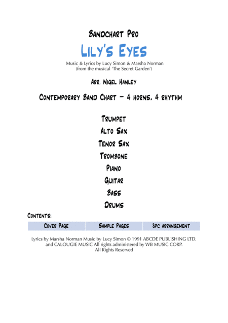 Lilys Eyes C 8pc Musical Theater Band Chart Sheet Music