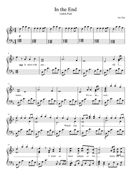 Free Sheet Music Linkin Park In The End