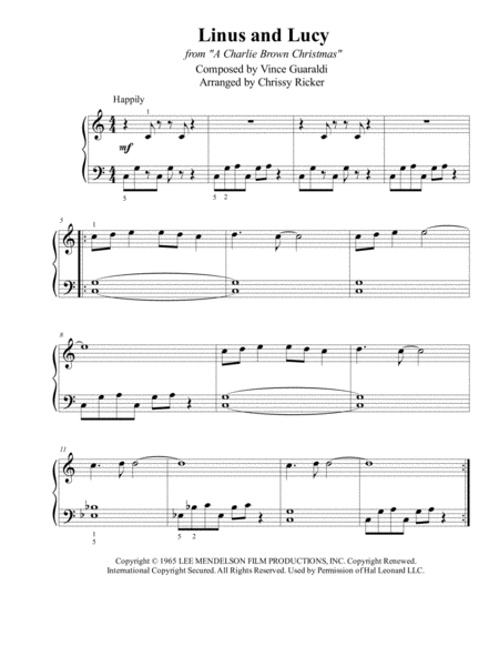 Free Sheet Music Linus And Lucy From A Charlie Brown Christmas Easy Piano