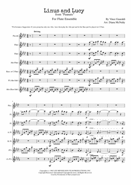 Free Sheet Music Linus And Lucy From Peanuts For Flute Ensemble