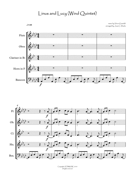 Free Sheet Music Linus And Lucy Wind Quintet