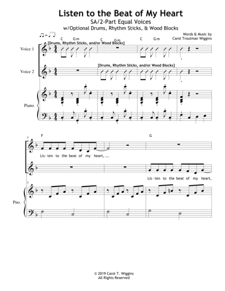 Free Sheet Music Listen To The Beat Of My Heart Sa 2 Part