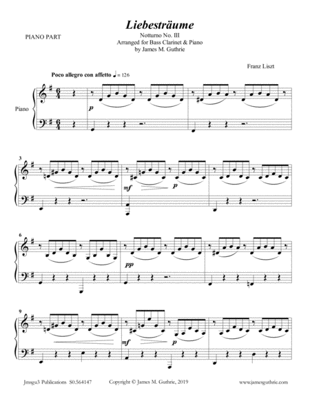 Free Sheet Music Liszt Liebestraume For Bass Clarinet Piano