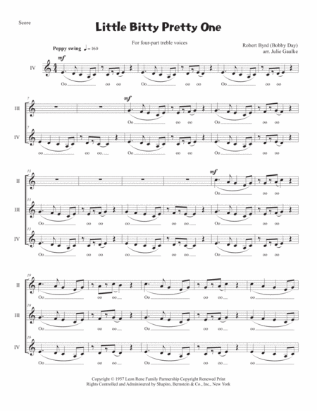 Free Sheet Music Little Bitty Pretty One For Treble A Cappella Quartet