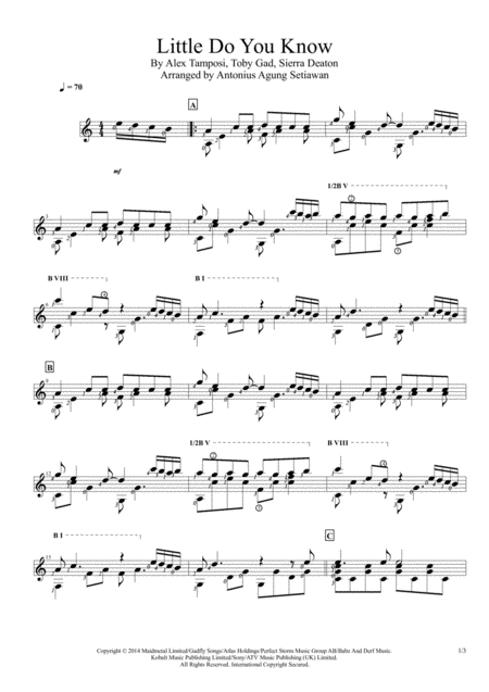 Free Sheet Music Little Do You Know Solo Guitar Score