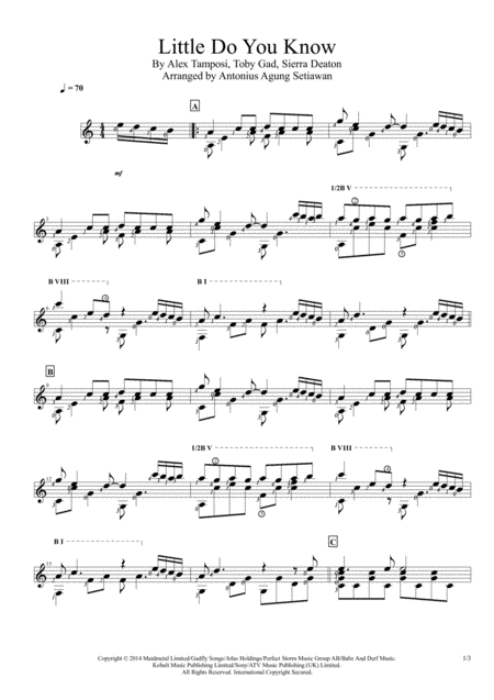 Little Do You Know Solo Guitar Score Sheet Music