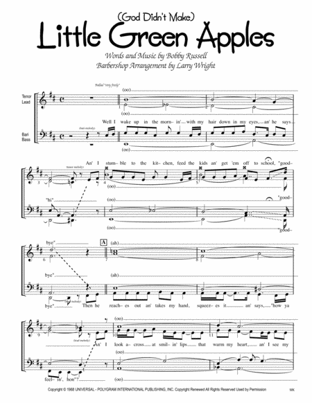 Little Green Apples God Didnt Make Women Sheet Music