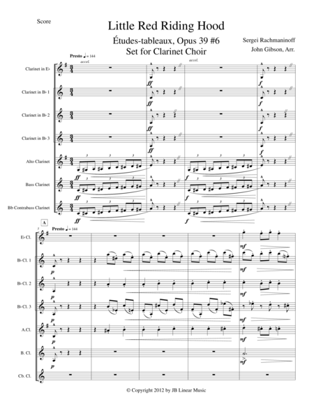 Free Sheet Music Little Red Riding Hood By Rachmaninoff For Clarinet Choir