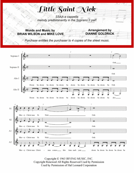 Little Saint Nick Ssaa A Cappella Sheet Music