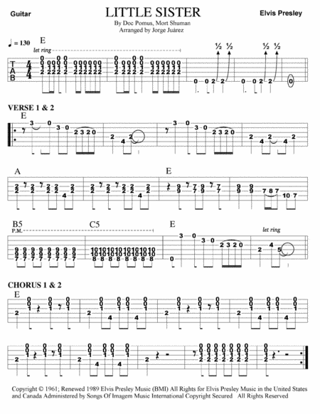 Little Sister Guitar Tab Sheet Music