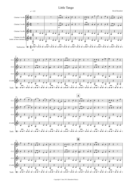 Free Sheet Music Little Tango For Beginning Clarinet Quartet