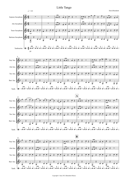 Little Tango For Beginning Saxophone Quartet Sheet Music