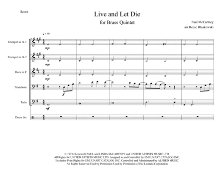 Live And Let Die Brass Quintet Sheet Music